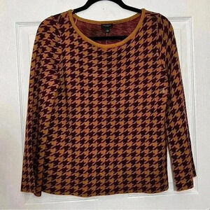 NWT ANN TAYLOR FACTORY Houndstooth Maroon and Brown Sweater | size small